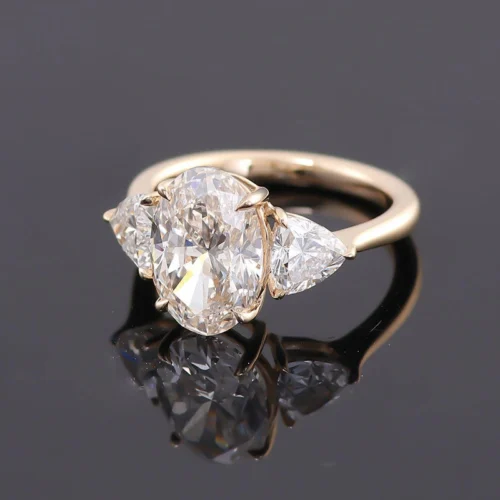 Oval Lab-Grown Diamond Three-Stone Ring in 14K Solid Gold - Product View Oval Lab-Grown Diamond Three-Stone Ring in 14K Solid Gold shown in the product photograph.
