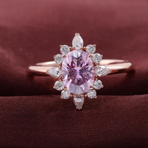 Oval Moissanite Floral Ring - Product View Oval Moissanite Floral Ring shown in the product photograph.