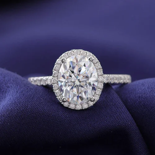 Oval Moissanite Halo Ring in Gold, product view 1.