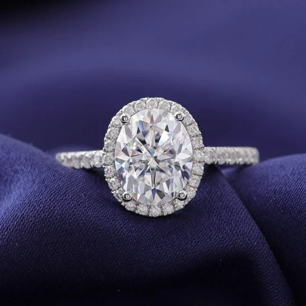 Oval Moissanite Halo Ring in Gold, product view 1.