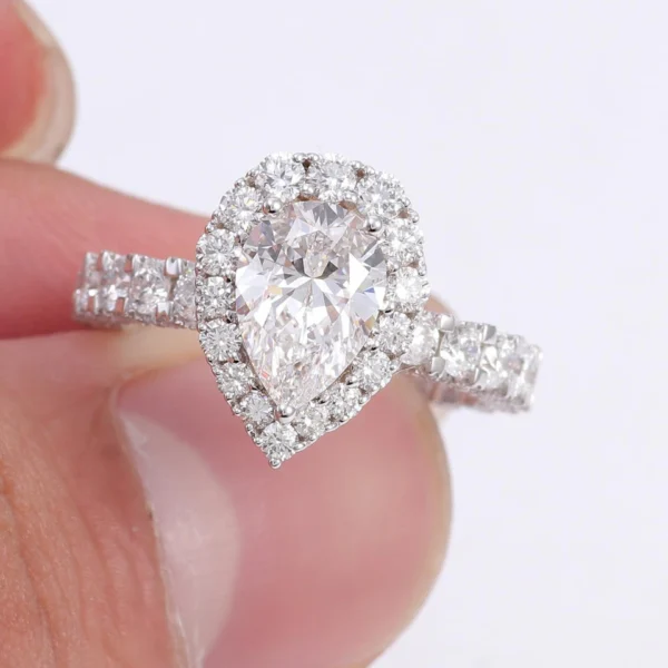 Pear Lab-Grown Diamond Halo Ring in Gold shown in the product photograph.