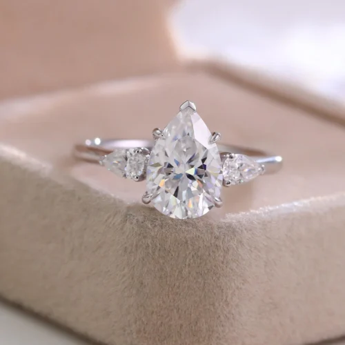 Pear Lab-Grown Diamond Three-Stone Ring in 14K Solid Gold - Product View Pear Lab-Grown Diamond Three-Stone Ring in 14K Solid Gold shown in the product photograph.