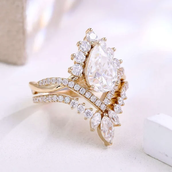 Pear Moissanite Ring in 14K Solid Gold shown in the product photograph.