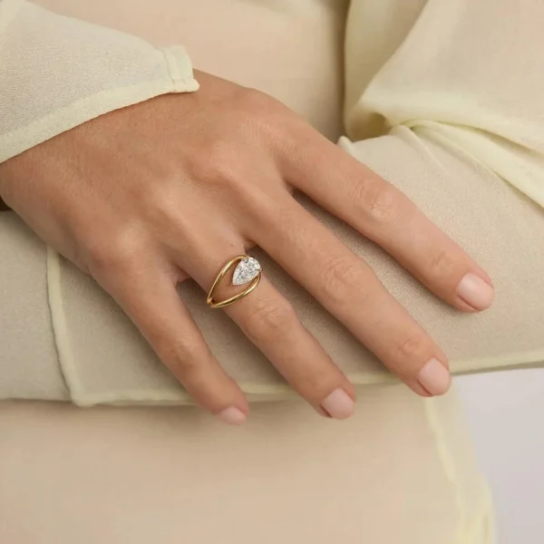 Additional product photograph showing the ring design, setting and band.