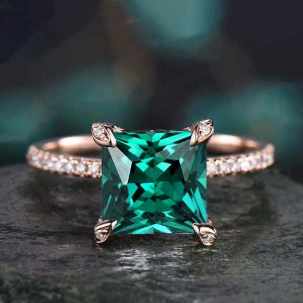 Princess Emerald Ring in 14K Solid Gold shown in the product photograph.