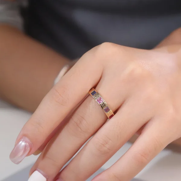 Additional product photograph showing the ring design, setting and band.