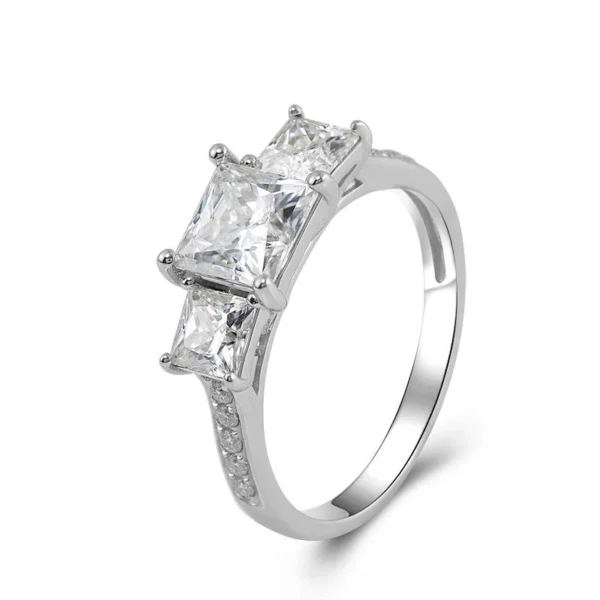 Princess Moissanite Ring in 925 Sterling Silver shown in the product photograph.