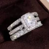Jewelry design reference showing the ring setting and band. Radiant Moissanite Bridal Ring Set.