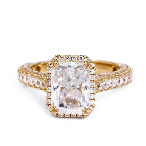 Radiant Moissanite Ring in Gold shown in the product photograph.