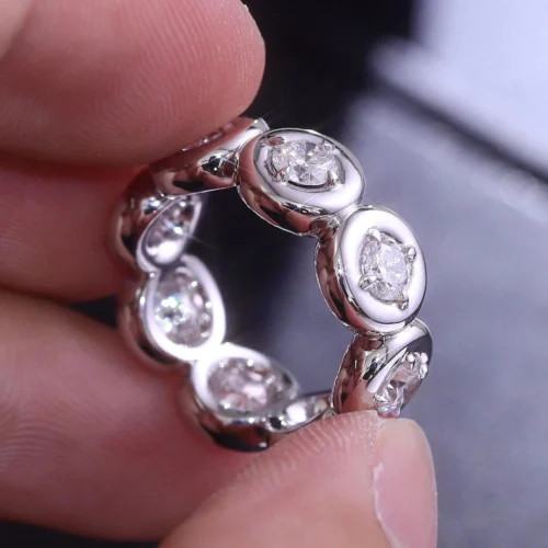 Round Lab-Grown Diamond Eternity Ring in Gold - Product View Round Lab-Grown Diamond Eternity Ring in Gold shown in the product photograph.