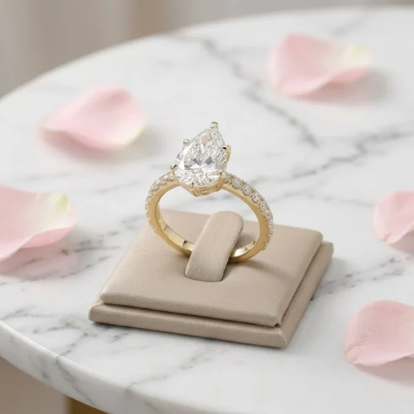 Product photograph showing the pear solitaire ring.
