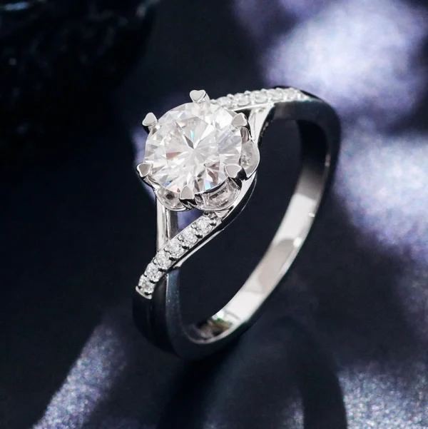 Additional product photograph showing the ring design, setting and band.