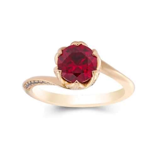 Round Lab-Grown Ruby Floral Ring - Product View Round Lab-Grown Ruby Floral Ring shown in the product photograph.