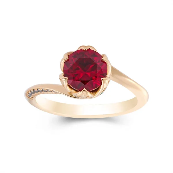 Round Lab-Grown Ruby Floral Ring shown in the product photograph.