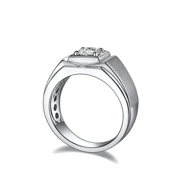 Round Moissanite Signet Ring in White Gold, product view 2.