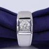 Round Moissanite Signet Ring in White Gold, product view 3.