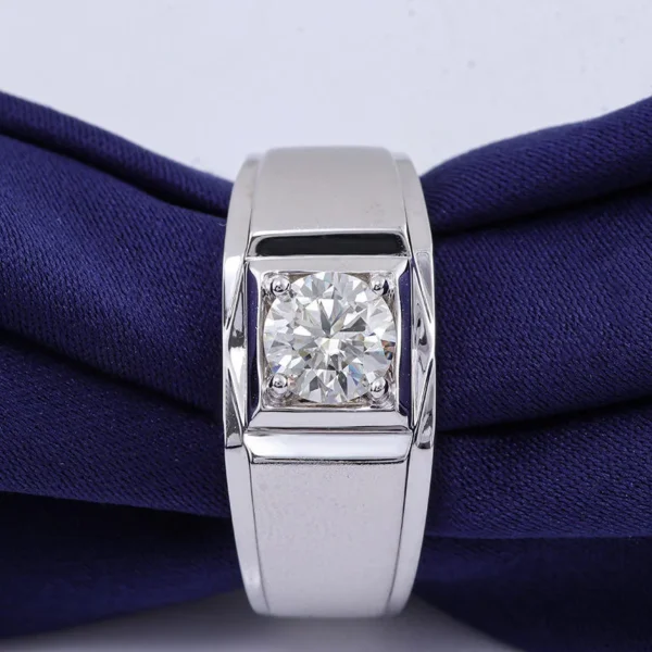 Round Moissanite Signet Ring in White Gold, product view 3.