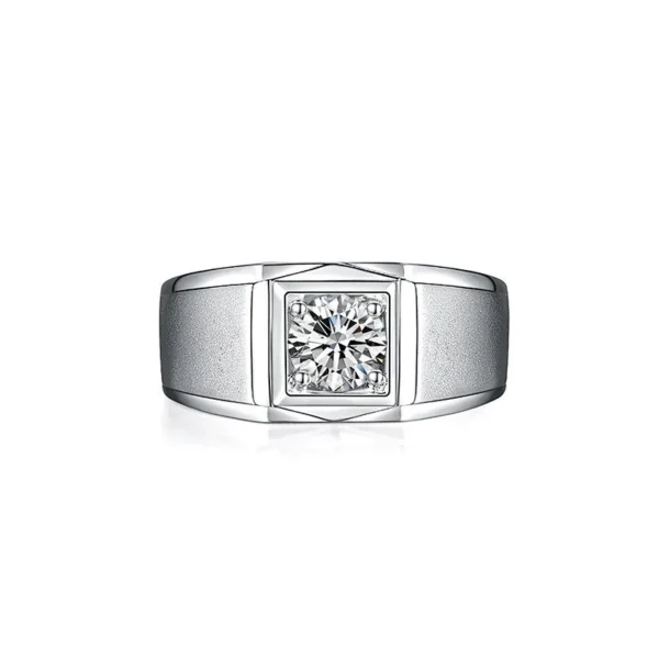Round Moissanite Signet Ring in White Gold, product view 4.