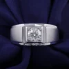 Round Moissanite Signet Ring in White Gold, product view 1.