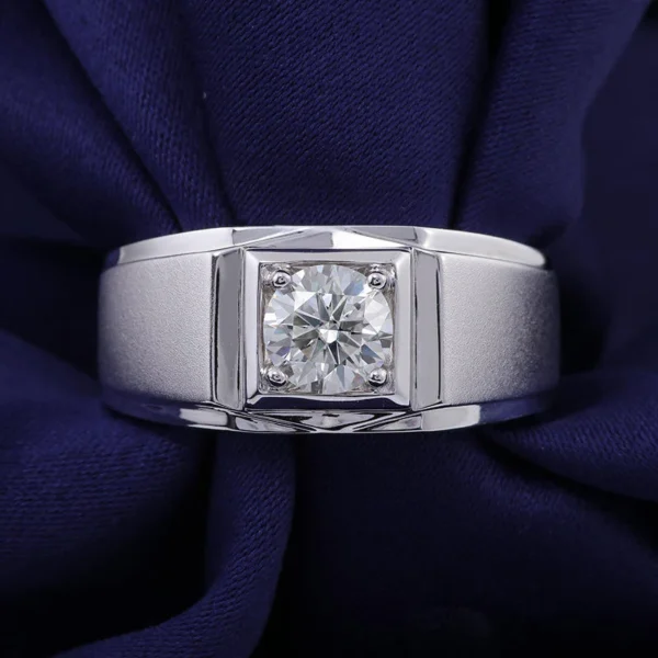 Round Moissanite Signet Ring in White Gold, product view 1.