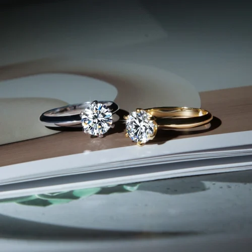Round Moissanite Ring in 925 Sterling Silver shown in the product photograph.