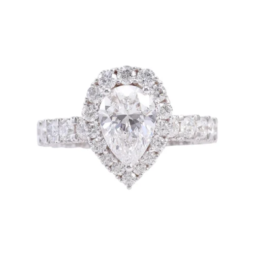 Product photograph showing the pear halo ring.