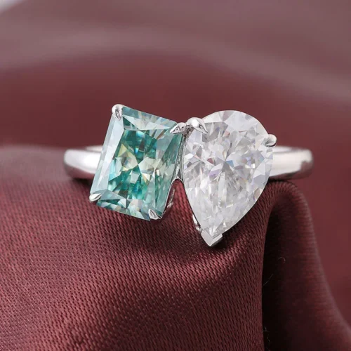 Product photograph showing the mixed-cut two-stone ring.