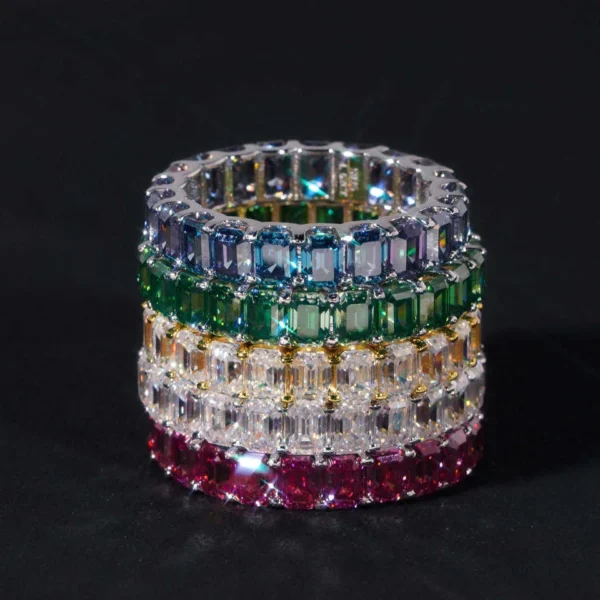 Alternative eternity band designs shown together. Colored Gemstone Eternity Band Designs.