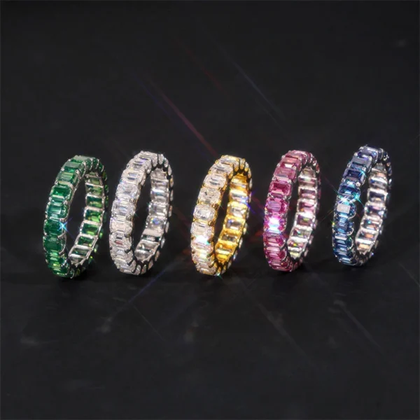 Alternative eternity band designs shown together. Colored Gemstone Eternity Band Designs.