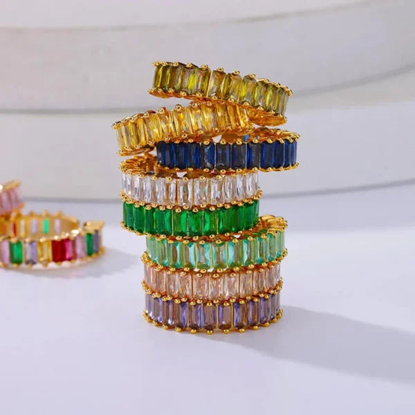 Alternative eternity band designs shown together. Colored Gemstone Eternity Band Designs.