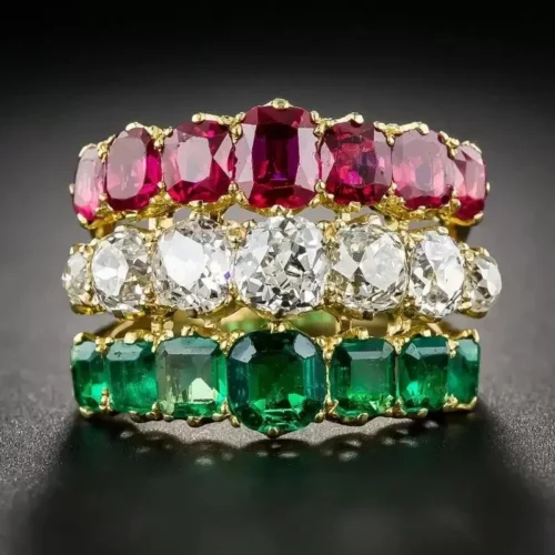 Colored Gemstone Eternity Band Designs - Design View 1 Alternative eternity band designs shown together. Colored Gemstone Eternity Band Designs.