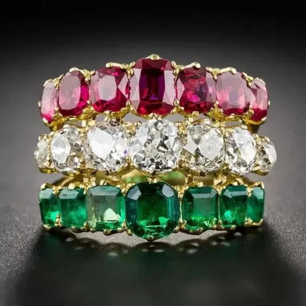 Alternative eternity band designs shown together. Colored Gemstone Eternity Band Designs.