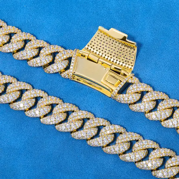 Silver Moissanite Pave Cuban Link Necklace, product design view 5.